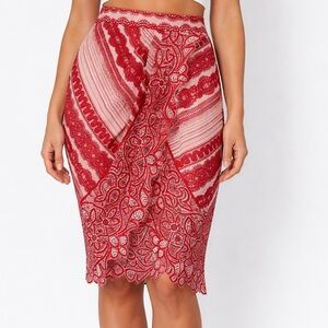 Anthropologie Eva Franco Skirt Lolita Lace Red Pencil Rare Size 0